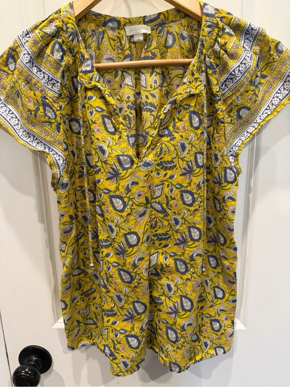 Yellow Floral Print V-Neck Blouse